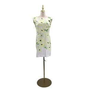 French Connection SZ 12 L Yellow floral Square Neck Pencil Dress cotton used B23